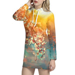 Sunrise Japanese Cherry Blossom Print Hoodie Dress
