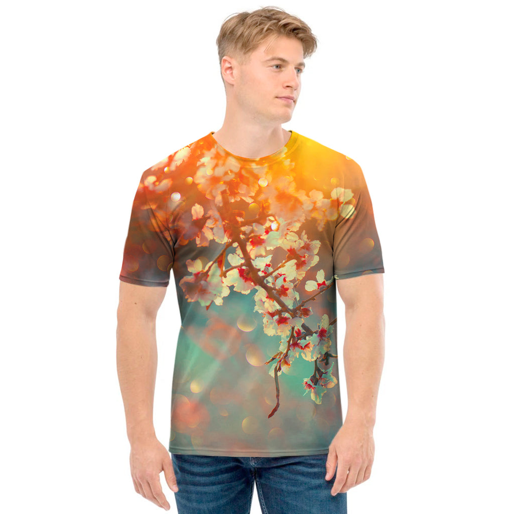 Sunrise Japanese Cherry Blossom Print Men's T-Shirt