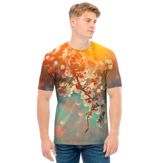 Sunrise Japanese Cherry Blossom Print Men's T-Shirt