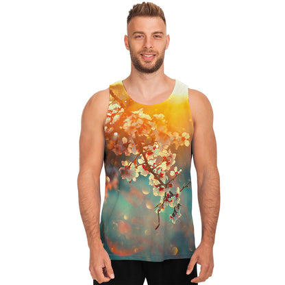 Sunrise Japanese Cherry Blossom Print Men's Tank Top