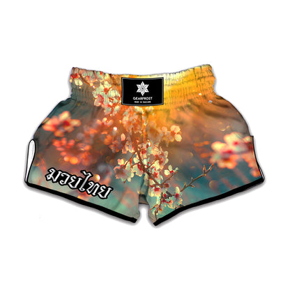 Sunrise Japanese Cherry Blossom Print Muay Thai Boxing Shorts