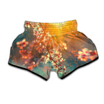Sunrise Japanese Cherry Blossom Print Muay Thai Boxing Shorts
