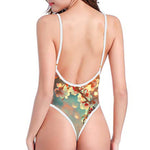 Sunrise Japanese Cherry Blossom Print One Piece High Cut Swimsuit