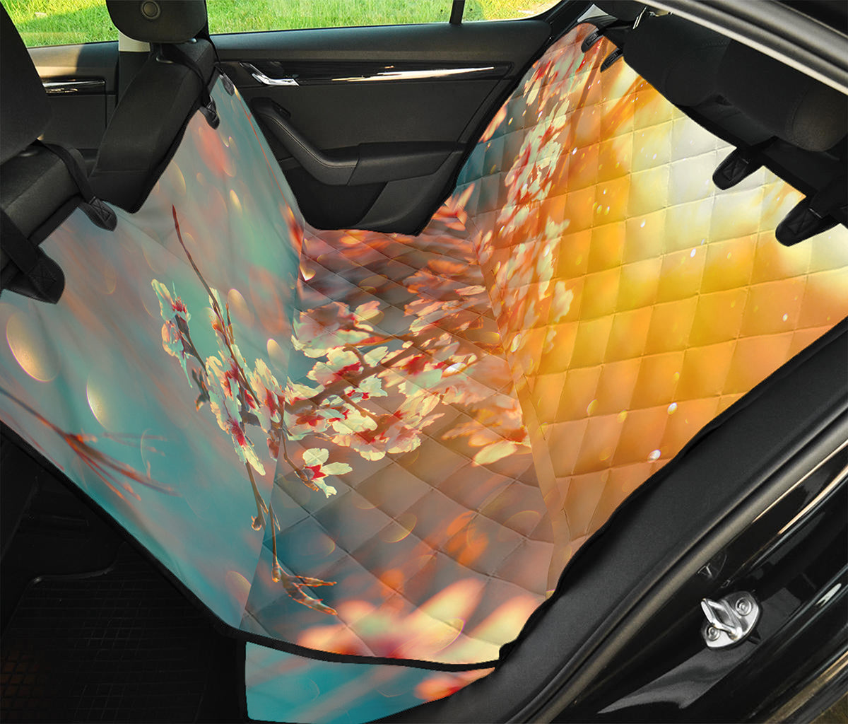 Sunrise Japanese Cherry Blossom Print Pet Car Back Seat Cover