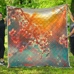 Sunrise Japanese Cherry Blossom Print Quilt