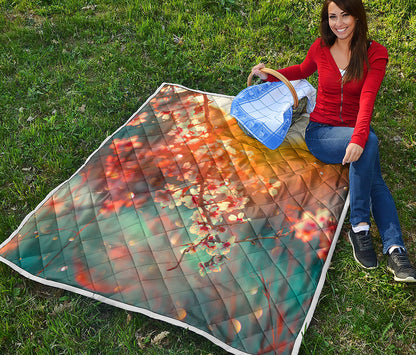 Sunrise Japanese Cherry Blossom Print Quilt