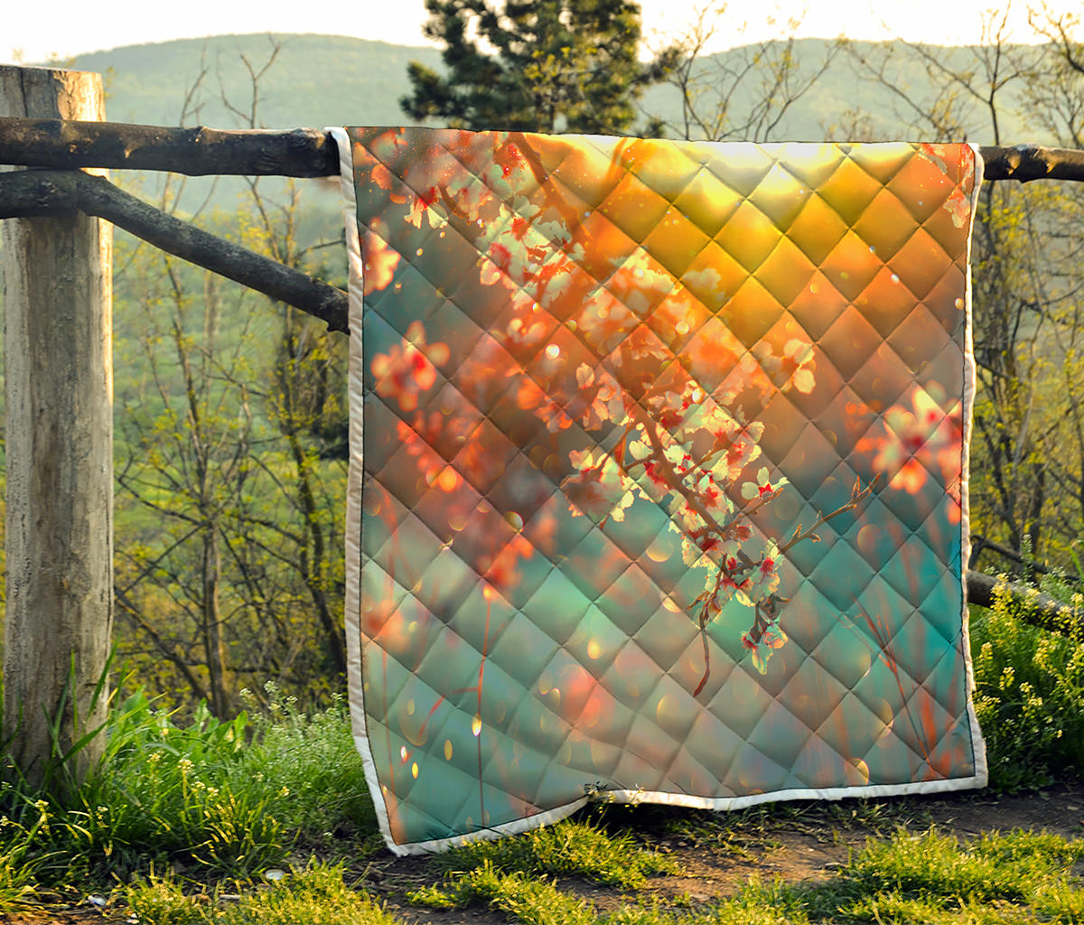 Sunrise Japanese Cherry Blossom Print Quilt