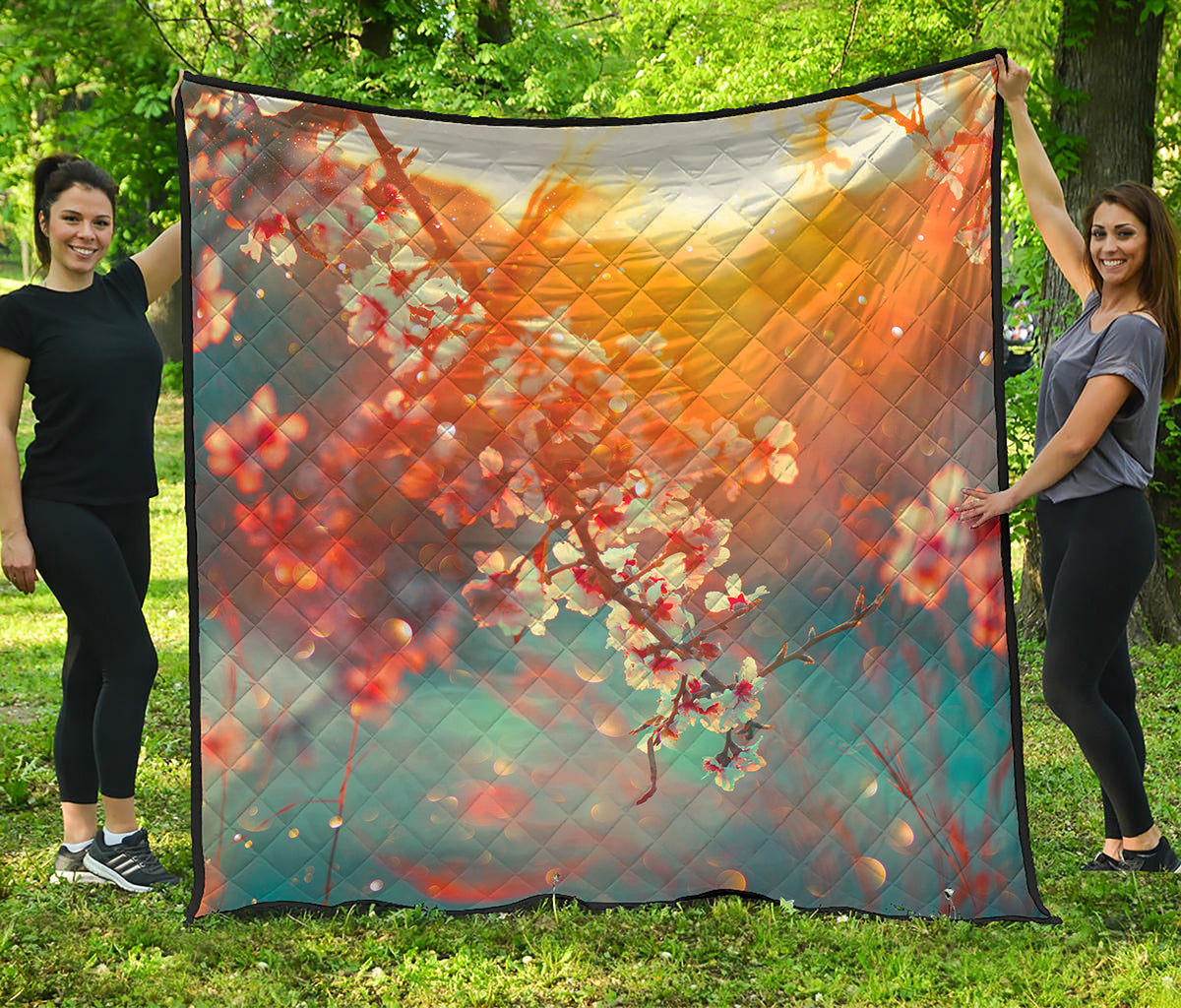 Sunrise Japanese Cherry Blossom Print Quilt