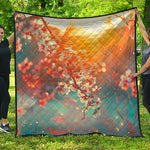 Sunrise Japanese Cherry Blossom Print Quilt