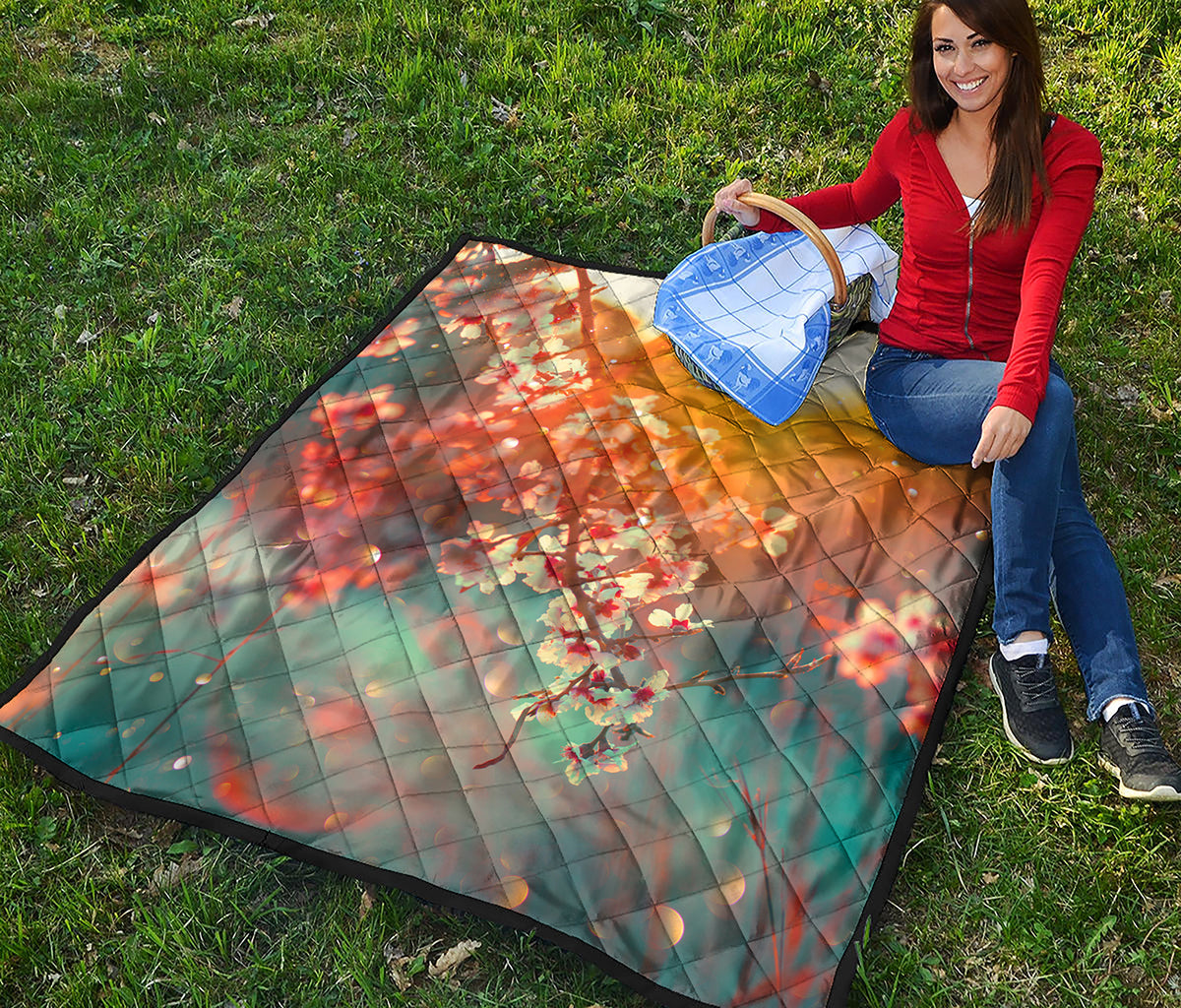 Sunrise Japanese Cherry Blossom Print Quilt