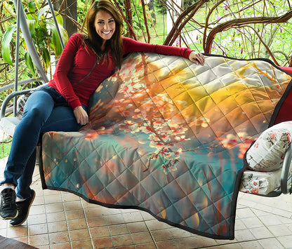 Sunrise Japanese Cherry Blossom Print Quilt