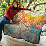 Sunrise Japanese Cherry Blossom Print Quilt