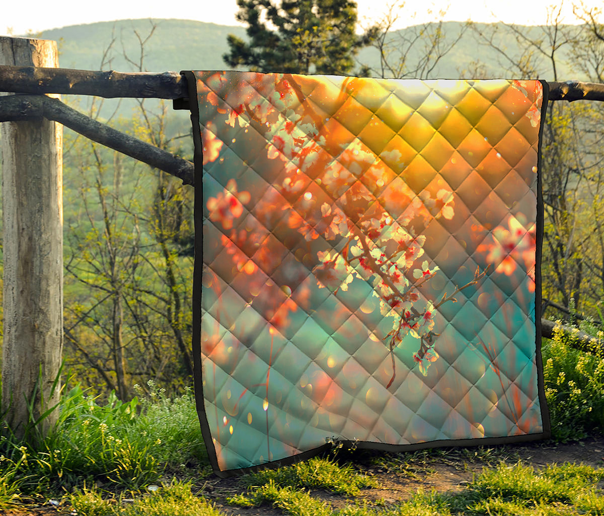 Sunrise Japanese Cherry Blossom Print Quilt