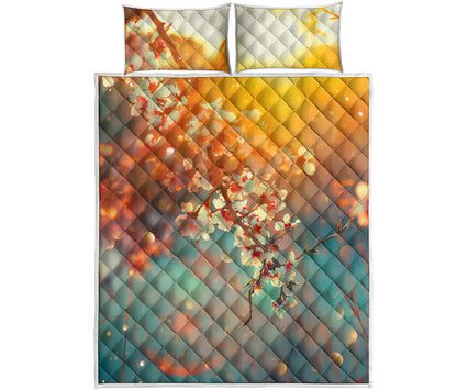 Sunrise Japanese Cherry Blossom Print Quilt Bed Set