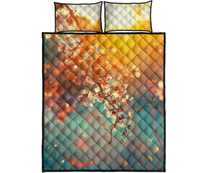 Sunrise Japanese Cherry Blossom Print Quilt Bed Set