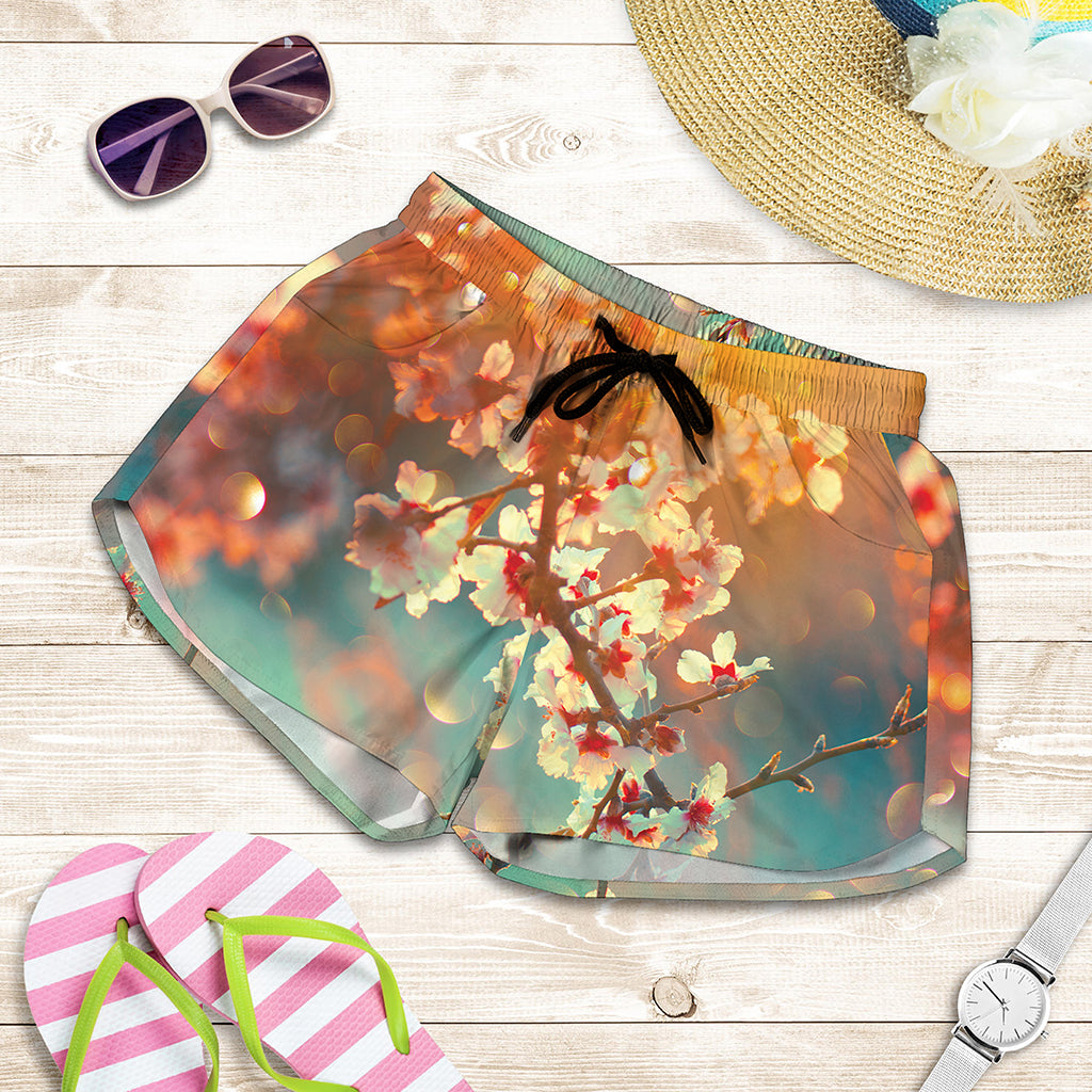 Sunrise Japanese Cherry Blossom Print Women's Shorts