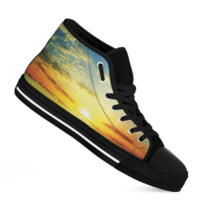 Sunrise Meadow Print Black High Top Shoes