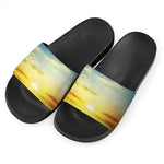 Sunrise Meadow Print Black Slide Sandals