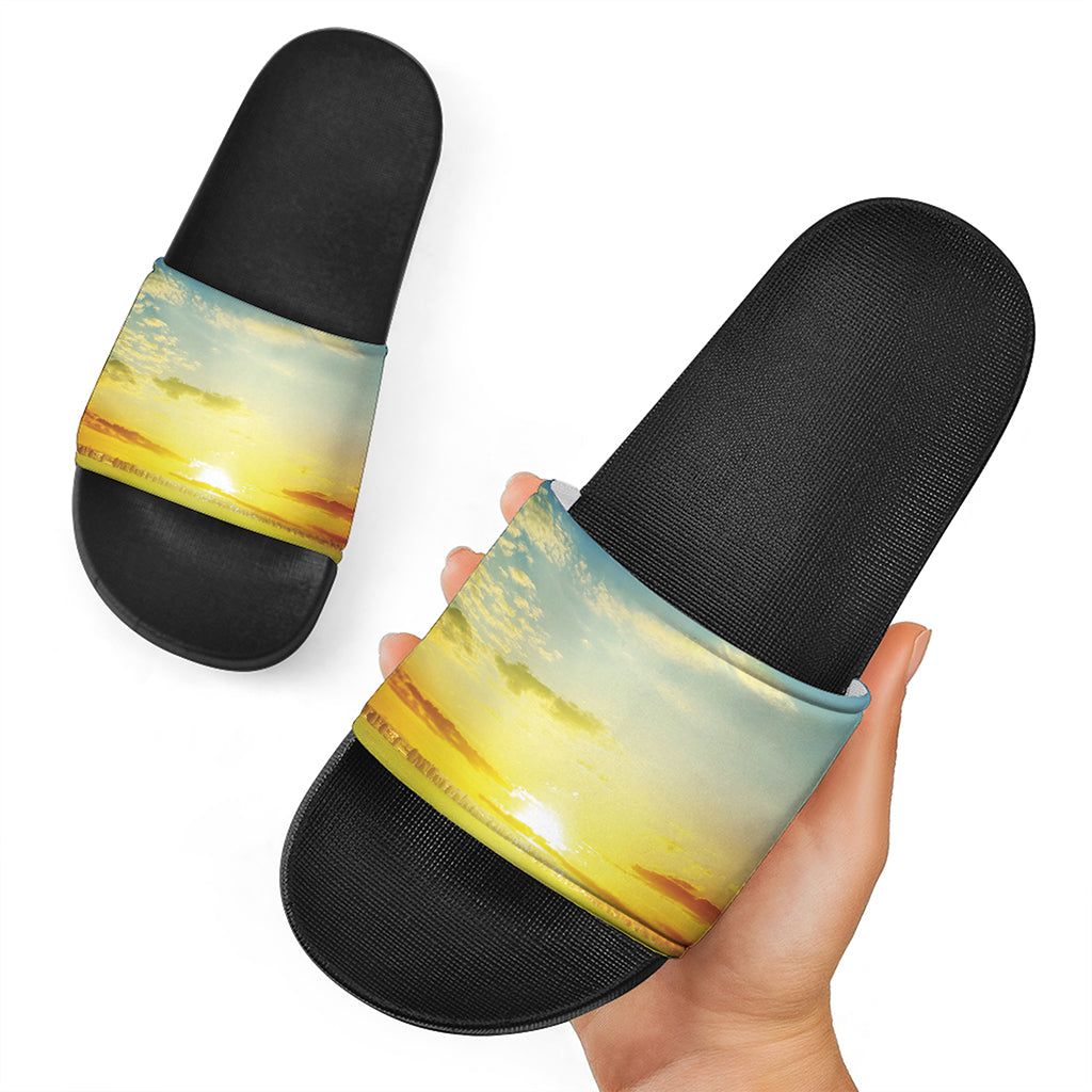 Sunrise Meadow Print Black Slide Sandals