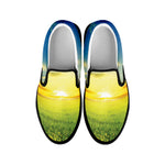 Sunrise Meadow Print Black Slip On Shoes