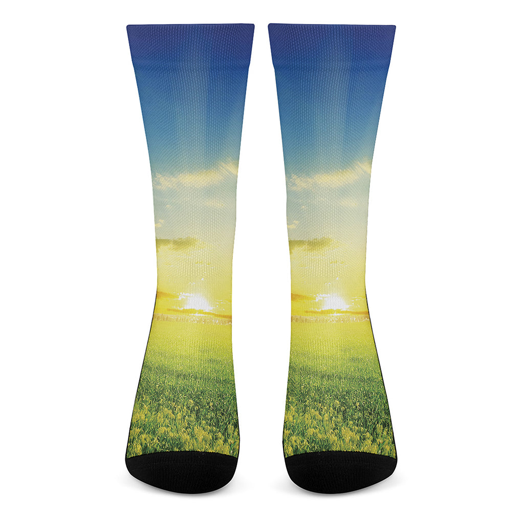 Sunrise Meadow Print Crew Socks