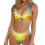 Sunrise Meadow Print Front Bow Tie Bikini