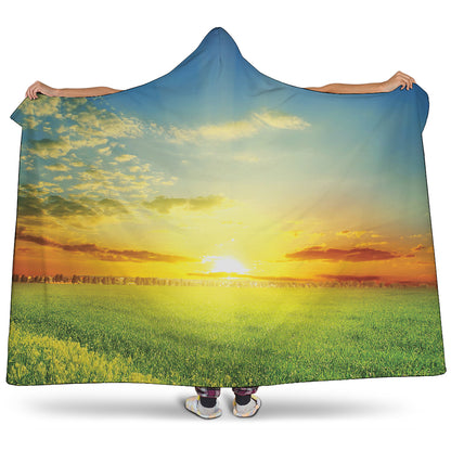 Sunrise Meadow Print Hooded Blanket