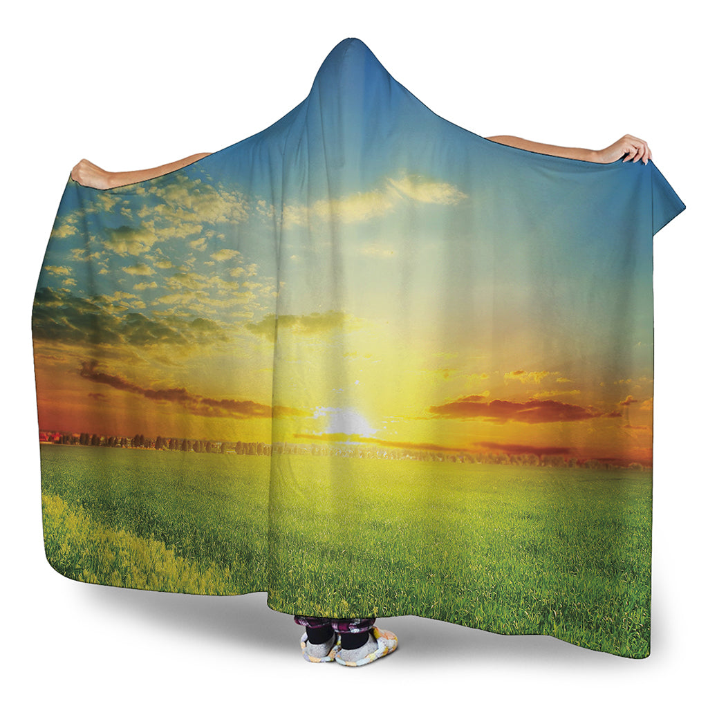 Sunrise Meadow Print Hooded Blanket