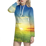 Sunrise Meadow Print Hoodie Dress