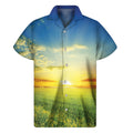 Sunrise Meadow Print Men's Short Sleeve Shirt