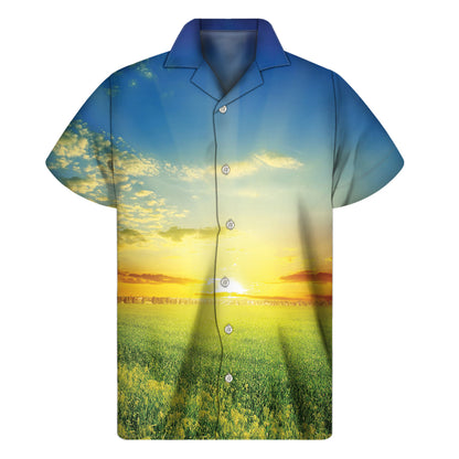 Sunrise Meadow Print Men's Short Sleeve Shirt