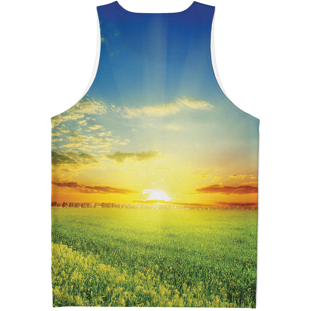 Sunrise Meadow Print Men's Tank Top
