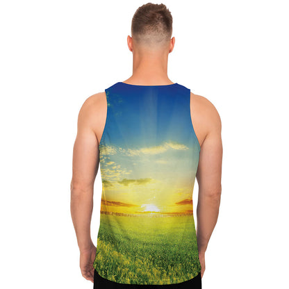 Sunrise Meadow Print Men's Tank Top