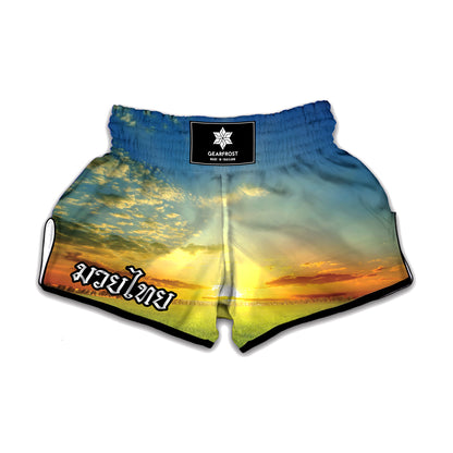 Sunrise Meadow Print Muay Thai Boxing Shorts