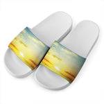 Sunrise Meadow Print White Slide Sandals