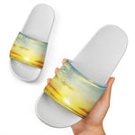 Sunrise Meadow Print White Slide Sandals