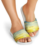 Sunrise Meadow Print White Slide Sandals