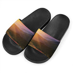 Sunrise Mountain Print Black Slide Sandals