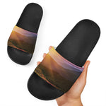 Sunrise Mountain Print Black Slide Sandals