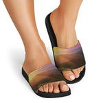 Sunrise Mountain Print Black Slide Sandals