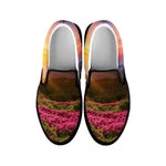 Sunrise Mountain Print Black Slip On Shoes