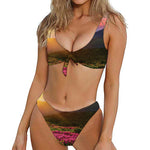 Sunrise Mountain Print Front Bow Tie Bikini