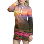 Sunrise Mountain Print Hoodie Dress
