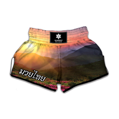 Sunrise Mountain Print Muay Thai Boxing Shorts