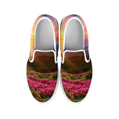 Sunrise Mountain Print White Slip On Shoes
