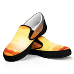 Sunrise Road Print Black Slip On Shoes