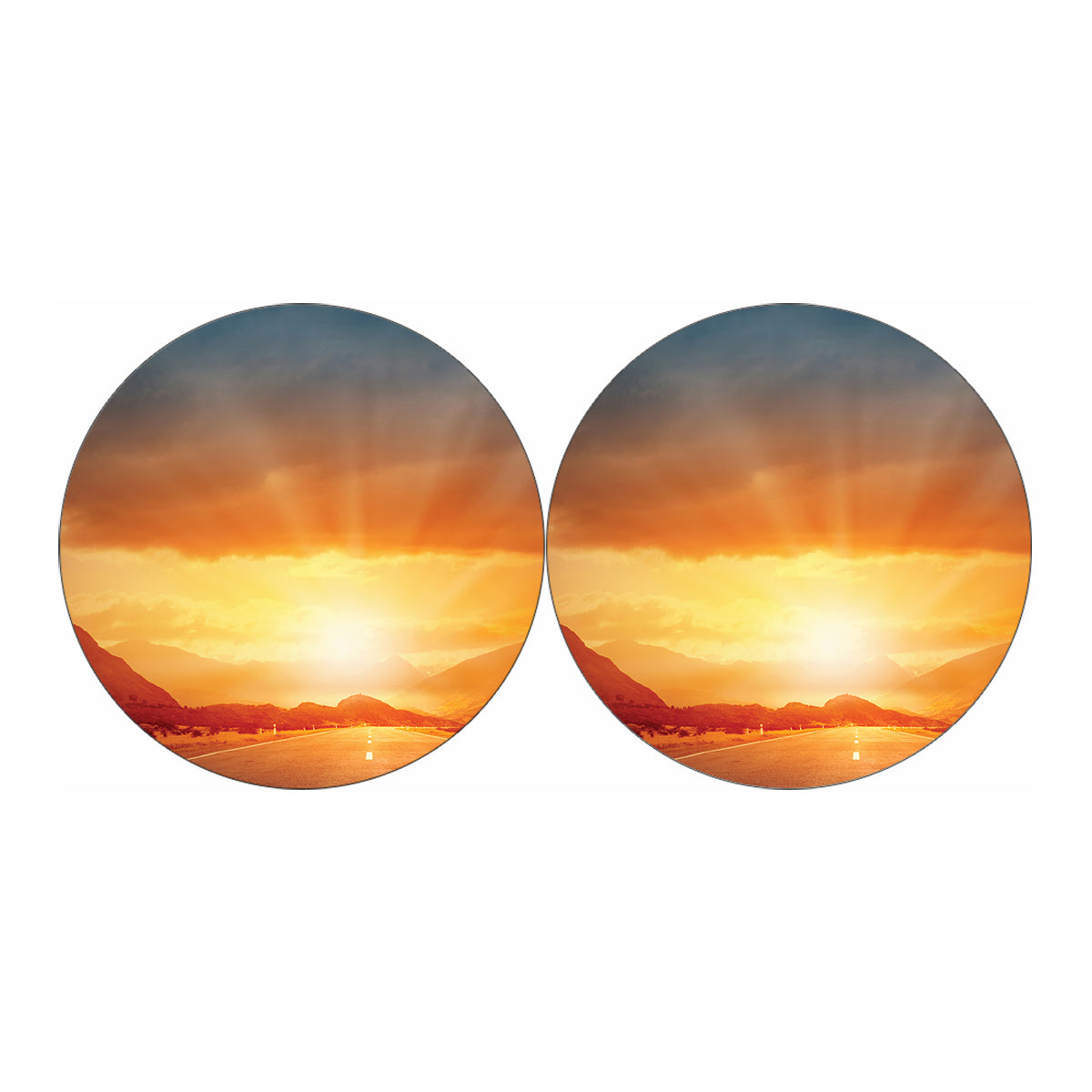 Sunrise Road Print Car Coasters