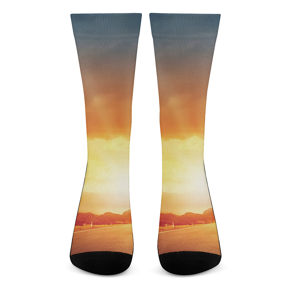 Sunrise Road Print Crew Socks