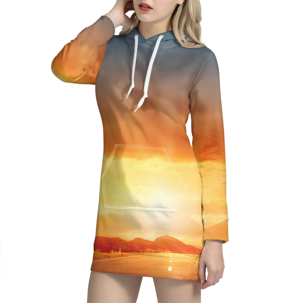 Sunrise Road Print Hoodie Dress