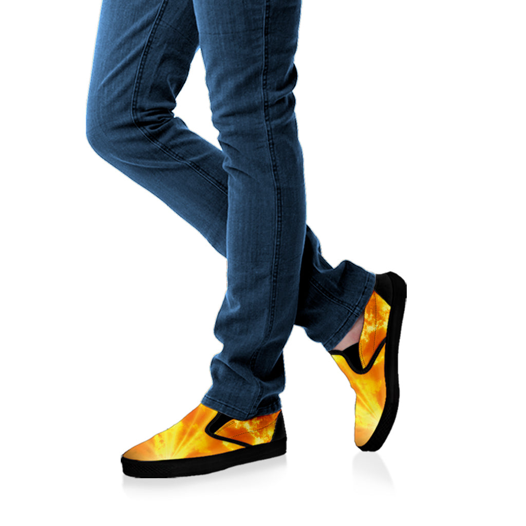 Sunrise Sky Print Black Slip On Shoes